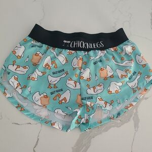 ChicknLegs Running Shorts, Light Blue/Teal with Goose Print